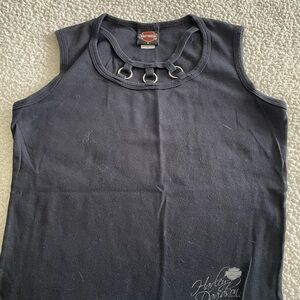Harley-Davidson Black Sleeveless Tank with Ring Detail